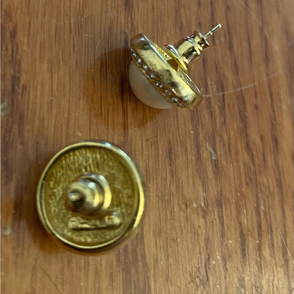 Vintage Christian Dior Pave Pearl Pierced Earrings - Picture 6 of 7